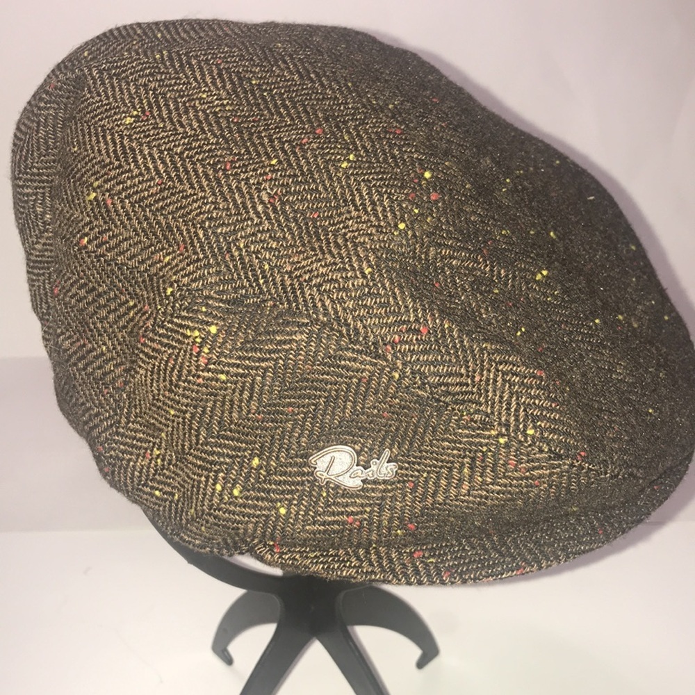 Flat Top Cap Newsboy Tweed Herringbone Brown Hat Rails Unisex